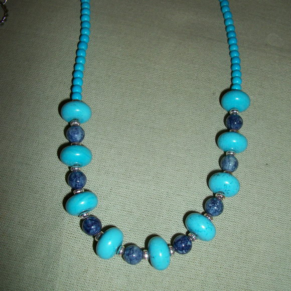 VIntage Genuine  TURQUOISE/LAPIS/SILVER  NECKLACE HANDMADE in USA - Picture 2 of 4